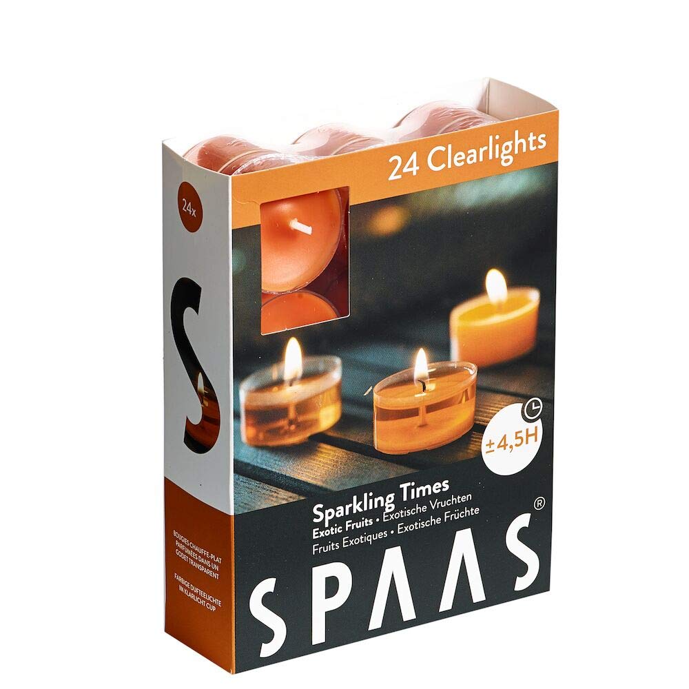 Spaas 24 Scented Clearlights, Tealights in Transparent Clear Cup, 4.5 Hours, Sparkling Times