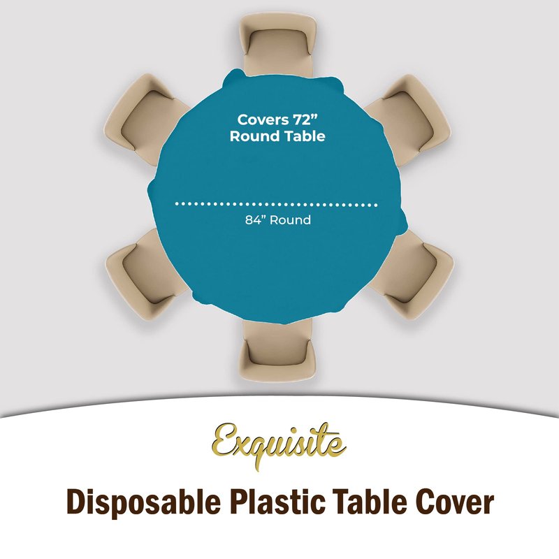 Exquisite Party Solids 6-Pack Premium Plastic Tablecloth 84in. Round Plastic Table Cover - Turquoise