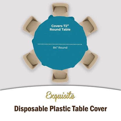 Exquisite Party Solids 6-Pack Premium Plastic Tablecloth 84in. Round Plastic Table Cover - Turquoise
