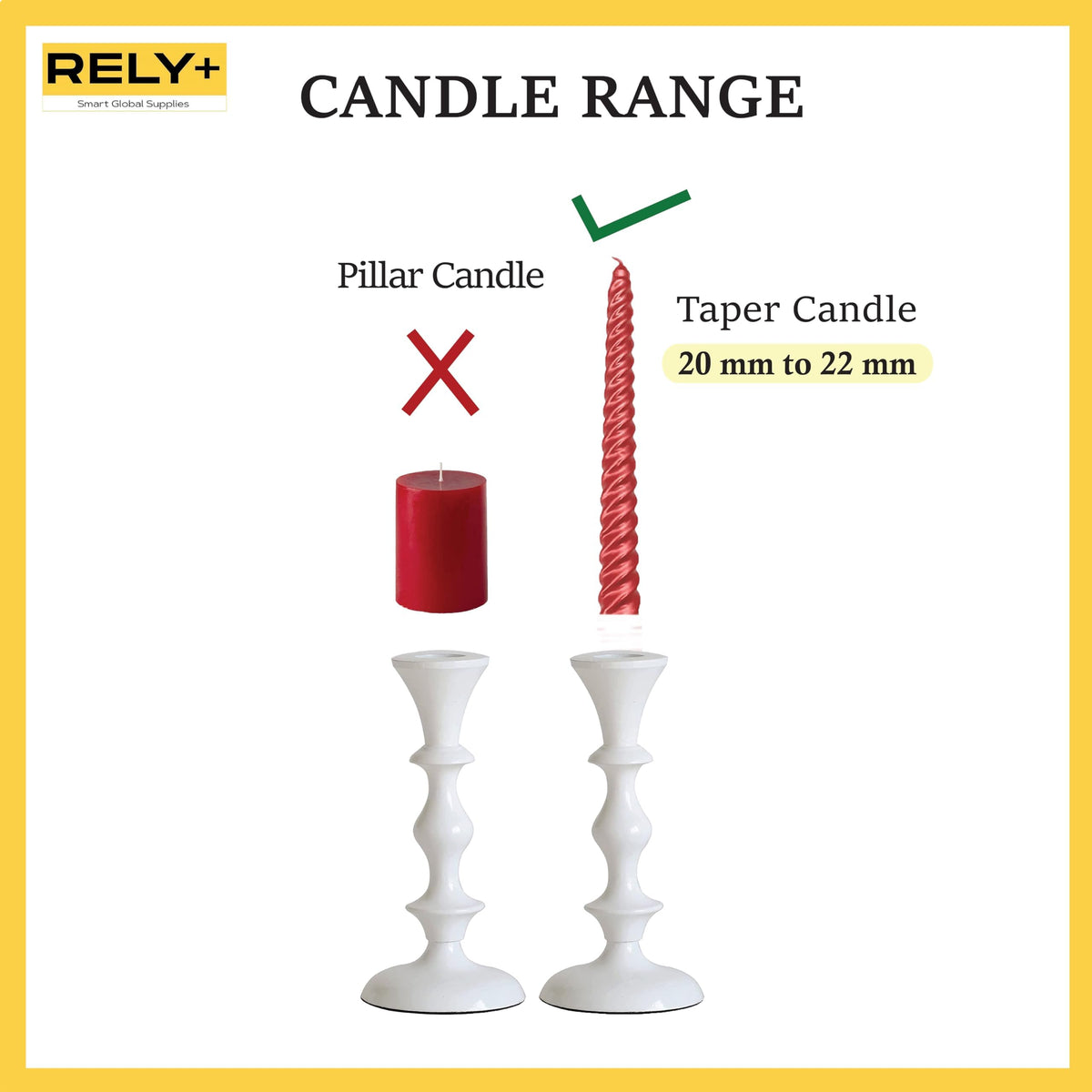 Rely+ White Metal Taper Candle Holders Set of 2 – 5.75" Decorative Candlestick Holders for Table Centerpiece, Home Décor, Dining Table, Wedding & Party Decorations