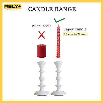 Rely+ White Metal Taper Candle Holders Set of 2 – 5.75" Decorative Candlestick Holders for Table Centerpiece, Home Décor, Dining Table, Wedding & Party Decorations