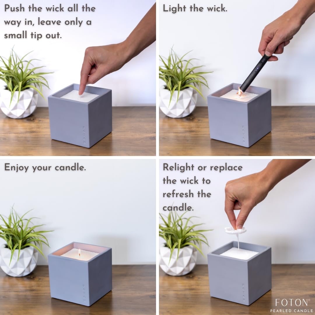 Foton Pearled Candle Le Cube Concrete Vase Set 16 Oz - Vanilla Vibe Scented - Refillable Jar Scented Candle Sand with 15 Wicks - Natural Non-Toxic Decorative Candles for Home