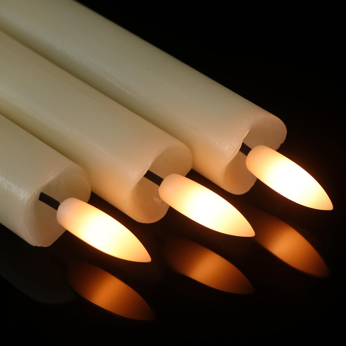 GenSwin Flameless Ivory Taper Candles Flickering with 10-Key Remote, Battery Operated Led Warm 3D Wick Light Window Candles Real Wax Pack of 3, Christmas Home Wedding Decor(0.78 X 9.64 Inch)