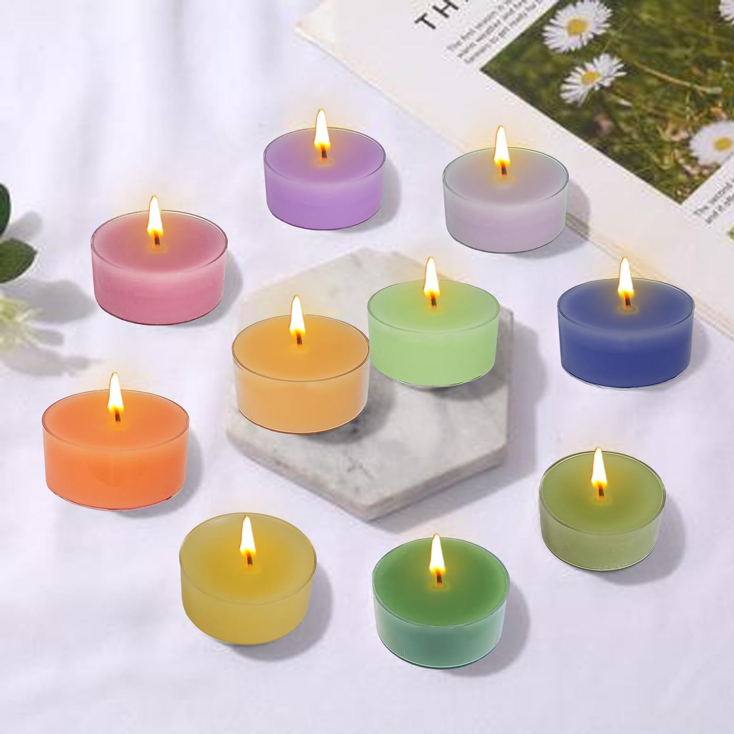 Scented Tea Candles 12 Pack Dark Color Tea Light Candles 4 Hour Clean Burning for Romantic Dinners Meditation Rooms Spa Nights Relaxation