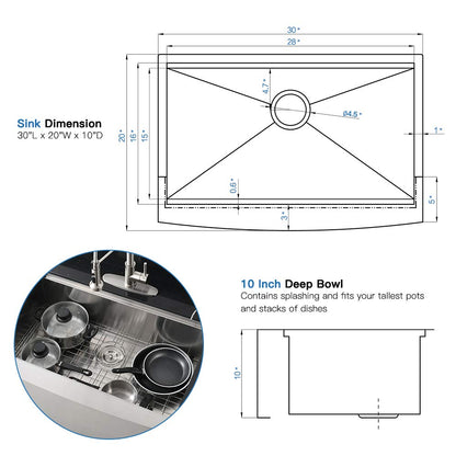 30 Inch Stainless Steel Farmhouse Sink Workstation-Bokaiya 30x20 Apron Front Farm Sink Stainless Steel Workstation 16 Gauge Single Bowl Farmhouse Kitchen Sinks with Cutting Board