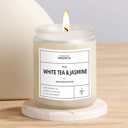 White Tea & Jasmine Candle for Home Scented| Natural Soy Non Toxic Candles| Long Clean Burning Aromatheraphy Jar Candel| Women,Men Gift for Autumn,Winter, Halloween,Relaxing| 9oz