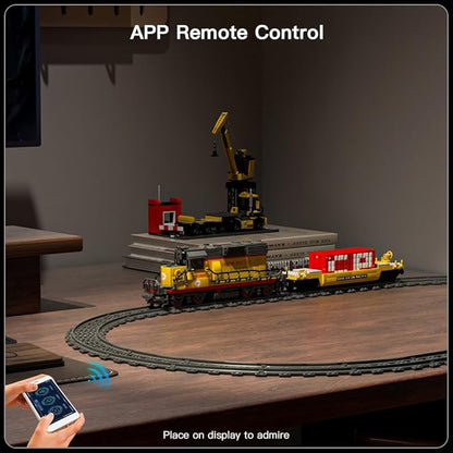 Mould King Remote Control Train Building Set 1170pcs Diesel Locomotive Train Toy with Loop Track Crane Containers Semi Trailer for Assembly Construction Model Kit for Teens and Adults (Age 14+)