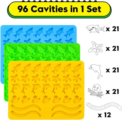 Silicone Gummy Molds - Ocean-Themed Candy Molds with Worms, Starfish, Dolphins & Sharks | Pack of 3