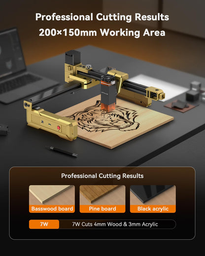 Artilume T1 Foldable Laser Engraver, 3000mW Portable Engraving Machine with 0.01mm Accuracy, 200x150mm Working Area for Wood, Leather, Acrylic, Coated Metal - Ideal for DIY & Small Business
