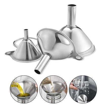 3 in 1 Metal Funnels for Filling Bottles Stainless Steel Small Kitchen Funnel Set for Transferring Essential Oils Liquid Fluid Spice Dry Ingredients Powder,Durable (‎Short-Handled Funnel)
