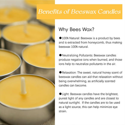 48 Packs Beeswax Tealight Candles, Natural Beeswax Tea Light Candles in Aluminum Cup, 4 Hours Burn Time, Organic Tea Candle for Home Decor, Air Purification, Emergency