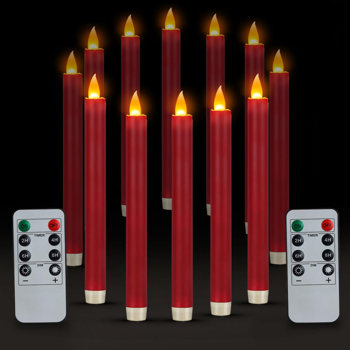 Flameless Taper Candles 10" Dripless Battery Operated Taper Candles Included Remote Timer 400+ Hours by 2AA Batteries for Halloween Christmas Wedding (Burgundy, 12 Pack)