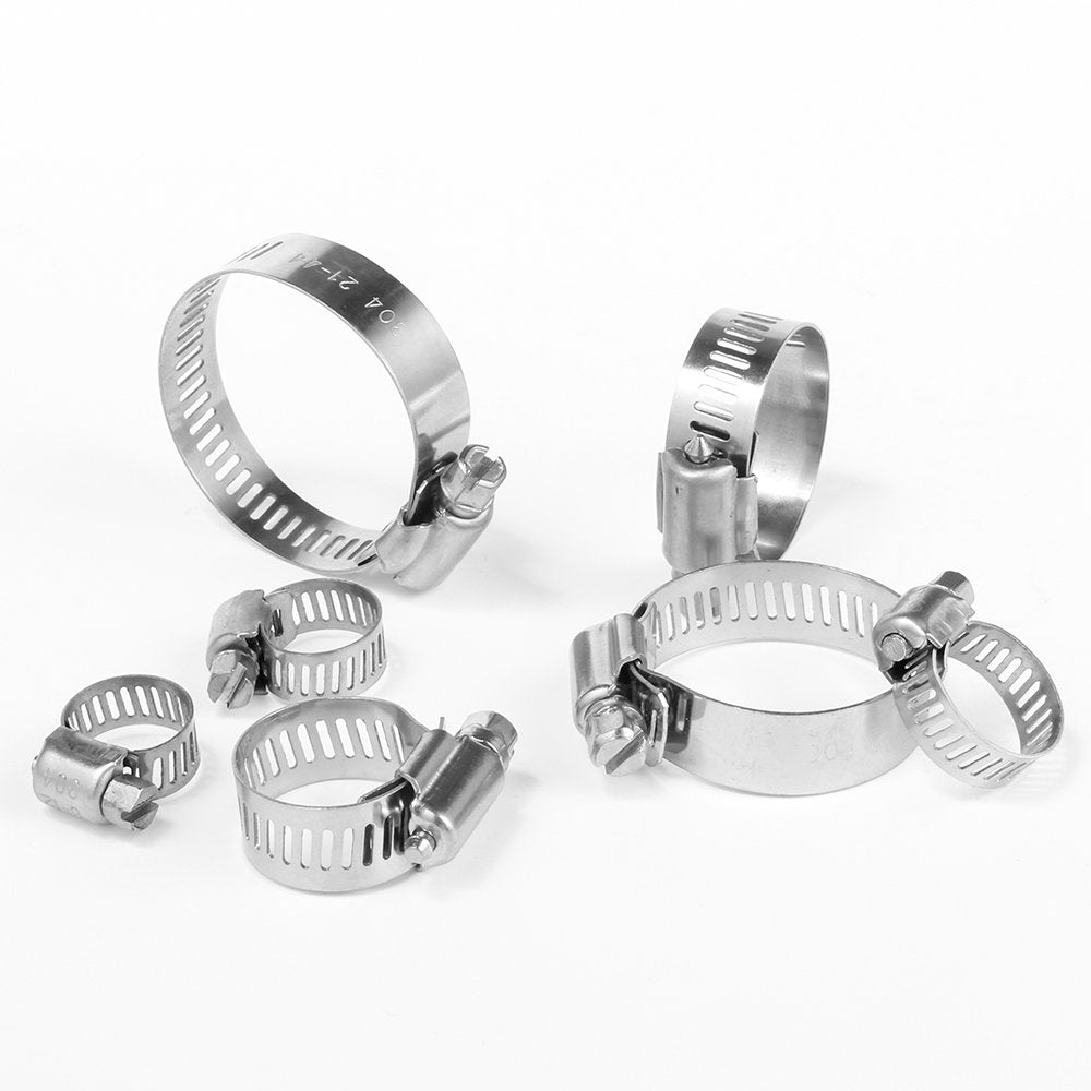 LOKMAN Stainless Steel Hose Clamp Assortment Kit- 60 Pieces, Adjustable 1/4''- 1-1/2'' (6-38mm) Worm Gear Metal Fuel Line Clamp for Plumbing, Automotive And Mechanical Applications