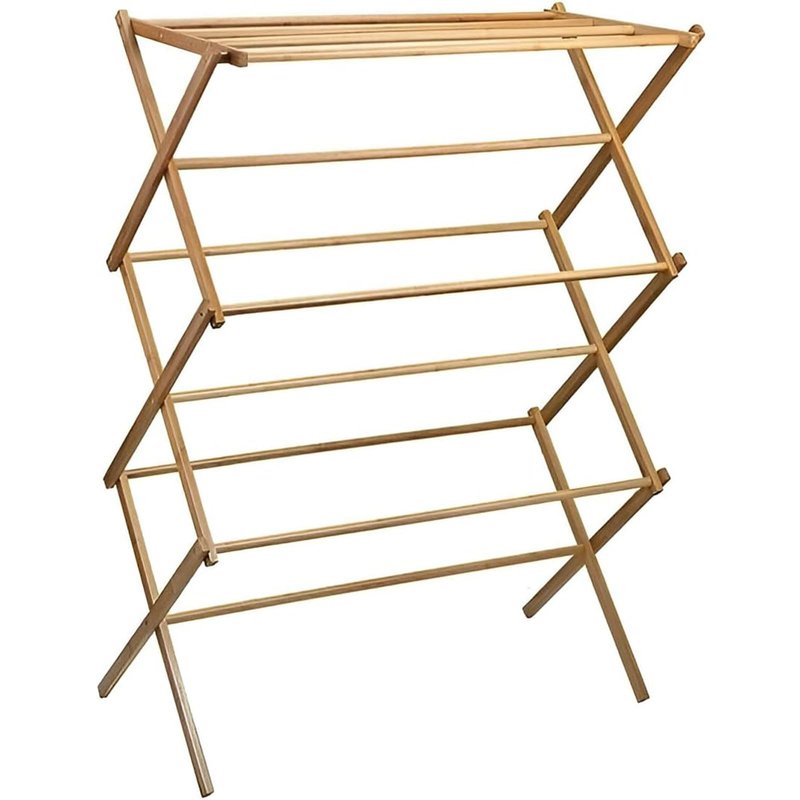 Collapsible Bamboo Drying Rack – Foldable Laundry Drying Stand for Indoor/Outdoor Use – Space-Saving Clothes Rack for Towels, Blankets & Delicates