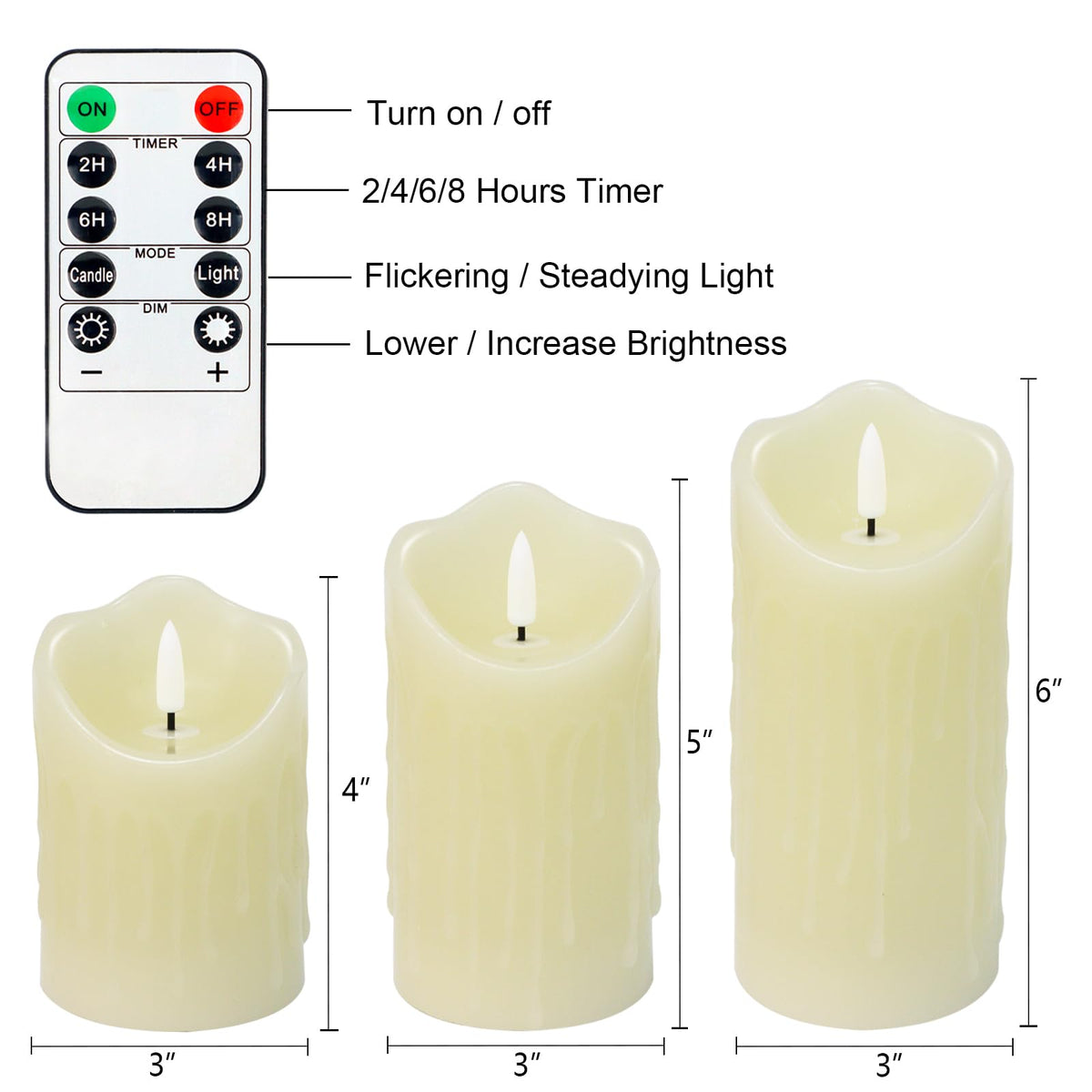 Warmhere Rechargeable Flameless Candles, Flickering LED Candles with Remote and Timer, Long Lasting Ivory Real Wax Electric Pillar Candle for Christmas Home Wedding Decorations, Set of 3