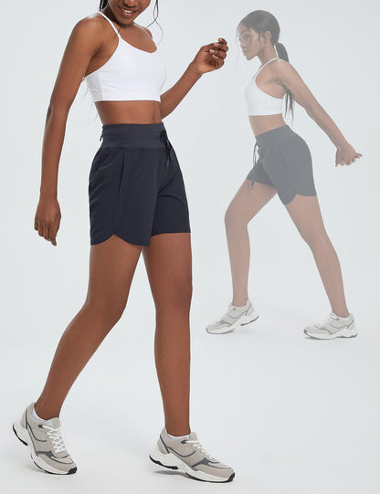 baleaf Women's 5" Workout Shorts Athletic Running Shorts High Waisted with Zipper Pocket Gym Quick Dry Hiking Sports Black S