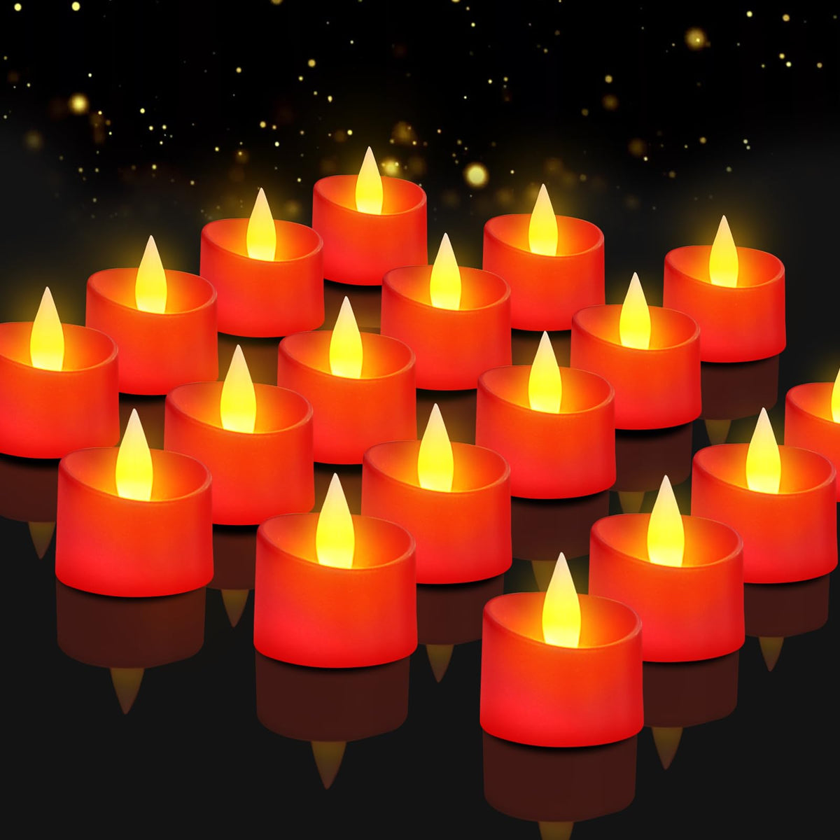 Haown Realistic Flameless LED Tea Lights - 24 Pack Premium LED Tea Lights for Christmas Mantel, Valentine's Dinner & Wedding Centerpieces (Red Base, 24 Pack)