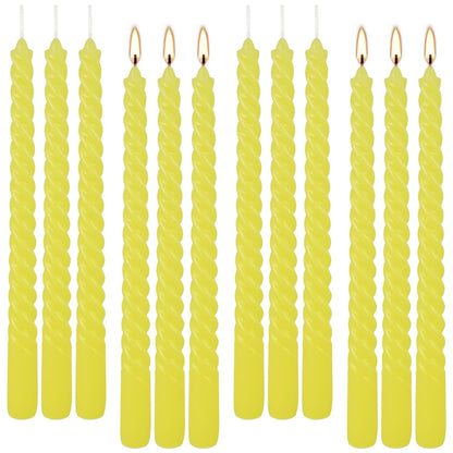 12-Piece Yellow Spiral Wax 10-inch Taper Candles -unscented smokeless, Tear-Free, Long-Lasting Burning Cotton Wick Suitable for Home,Party,Holiday Decorations