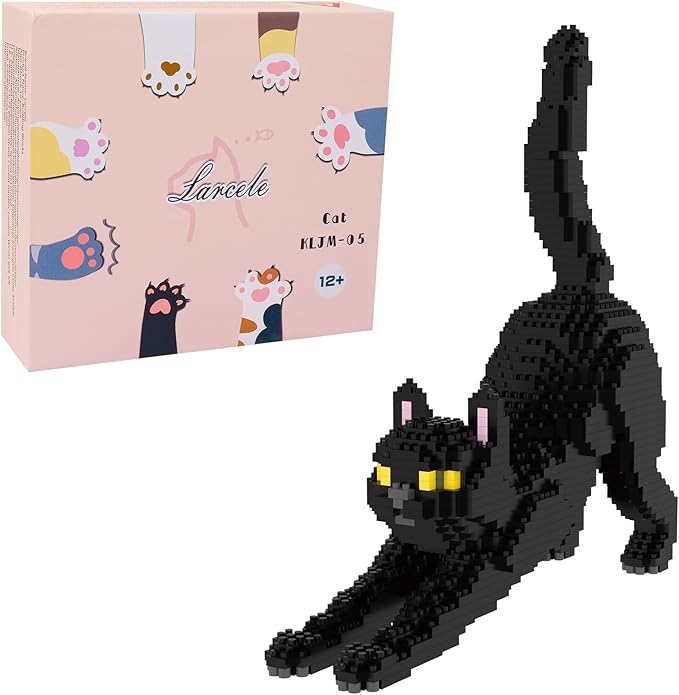 Larcele Cat Micro Building Blocks Animal Set DIY Mini 3D Building Toy Bricks Kit999 Pieces KLJM-05 (Black Cat)