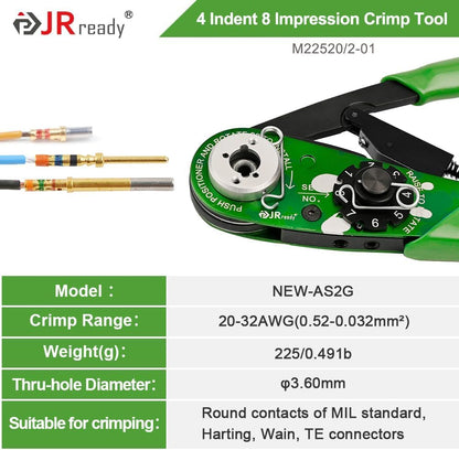 JRready ST2060-AS2G M22520 2 01 Indent Crimper Kit NEW-AS2G 615717 Aviation Crimp Tool and 7 Positioner and G125 Gauge for Solid Barrel Contact of Miniature Connector in Electronic Systems 20 32awg