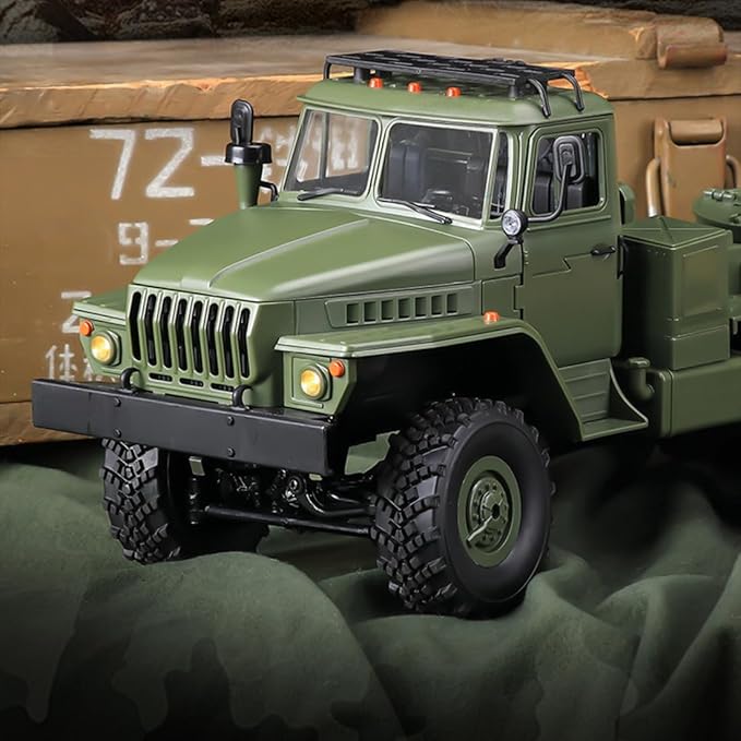 WPL B36-3 1/16 RC Military Trailer with LED Headlights 2.4G Full-Proportional 4WD RC Off-Road Truck Gifts for Electric Car Model Enthusiasts (Two Batteries)