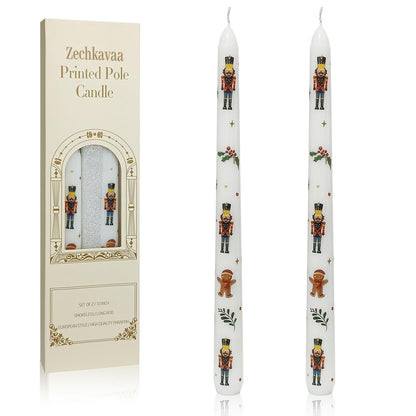 Floral Taper Candles 10 Inch Tall Unscented Handmade Gingerbread Man Print Long Burning Elegant Candlesticks for Christmas Decor Gifts