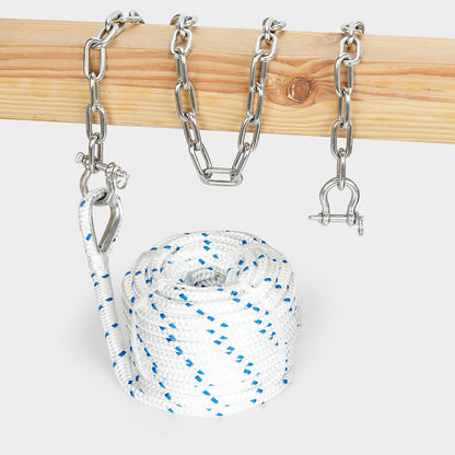 FUCNEN 5/8" Boat Anchor Rope 200 FT with 316 Stainless Steel Anchor Chain 5/16" x 10 FT, 5/16" Bow Shackles and 5/8" Thimble, Anchor Rode for Mooring, Boats Pontoon, Deck, Fishing, Sail