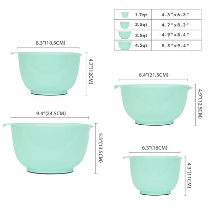 BoxedHome Nesting Plastic Mixing Bowl Set, 4 Piece Mixing Bowl Set with Pour Spouts, Size 1.7, 2.5, 3.5 and 4.5qt, for Prepping, Mixing, Baking, Cooking(2023 New Version, Green)