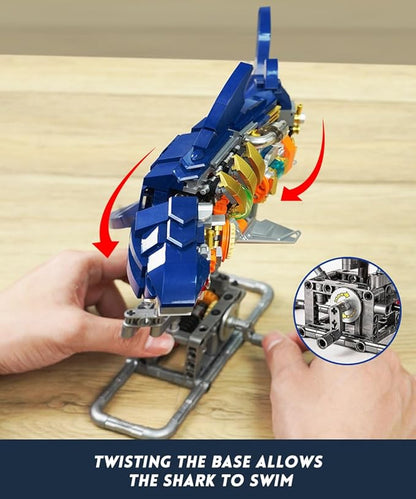 Ideas Mechanical Shark Building Set - with Display Stand and Light Marine Animal with Linkage Function for Adults Ocean &amp Mechanical Enthusiasts. (Compatible with Legos)