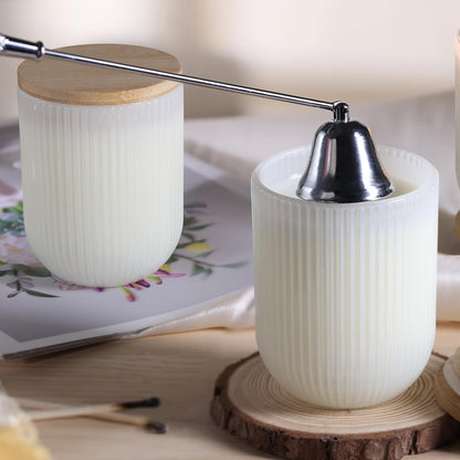 REISEN 12PCS Milky White Ribbed Candle Jars for Making Candles, 8.5 OZ Empty Glass Candle Making Jars with Bamboo Lids, Candle Wick Kit and Sticky Warning Labels, Candle Vessels for Candle Making