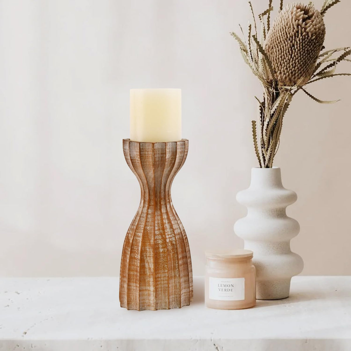 Wood Candle Holders for Pillar Candles Wooden Candlestick Holder Unique Angular Design Home Decer with Solid Wood High-End Retro Farmhouse Style (Retro Wave)