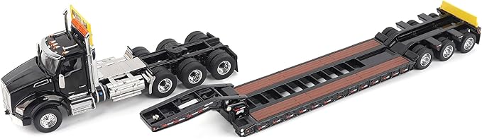 T880 SBFA Tridem Truck with Trail King HDG Lowboy Trailer Black Transport Series 1/50 Diecast Model by Diecast Masters 71134