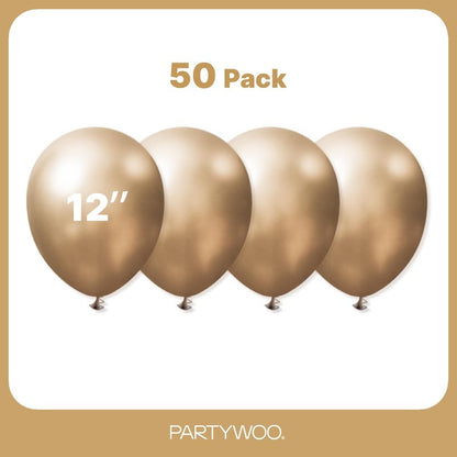 PartyWoo Metallic Gold Balloons 50pcs 12 Inch Chrome Gold Latex Helium Balloons for Wedding Christmas Birthday Graduation Baby Shower Retirement Bachelorette Tea Party Decorations Gold-G127