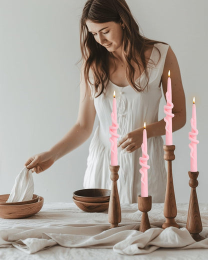 LPUSA Pink Taper Candle Candlestick Snake Soy Candles Unscented Wedding Party Wax Unscented Dinner Candle Dripless,8 inch,Set of 4,Snake