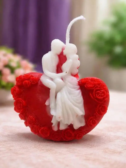 Decorative Candles Set, Romantic Couple and Rose Flower Shaped, Red and Pink, Wedding Anniversary Valentine's Day Theme