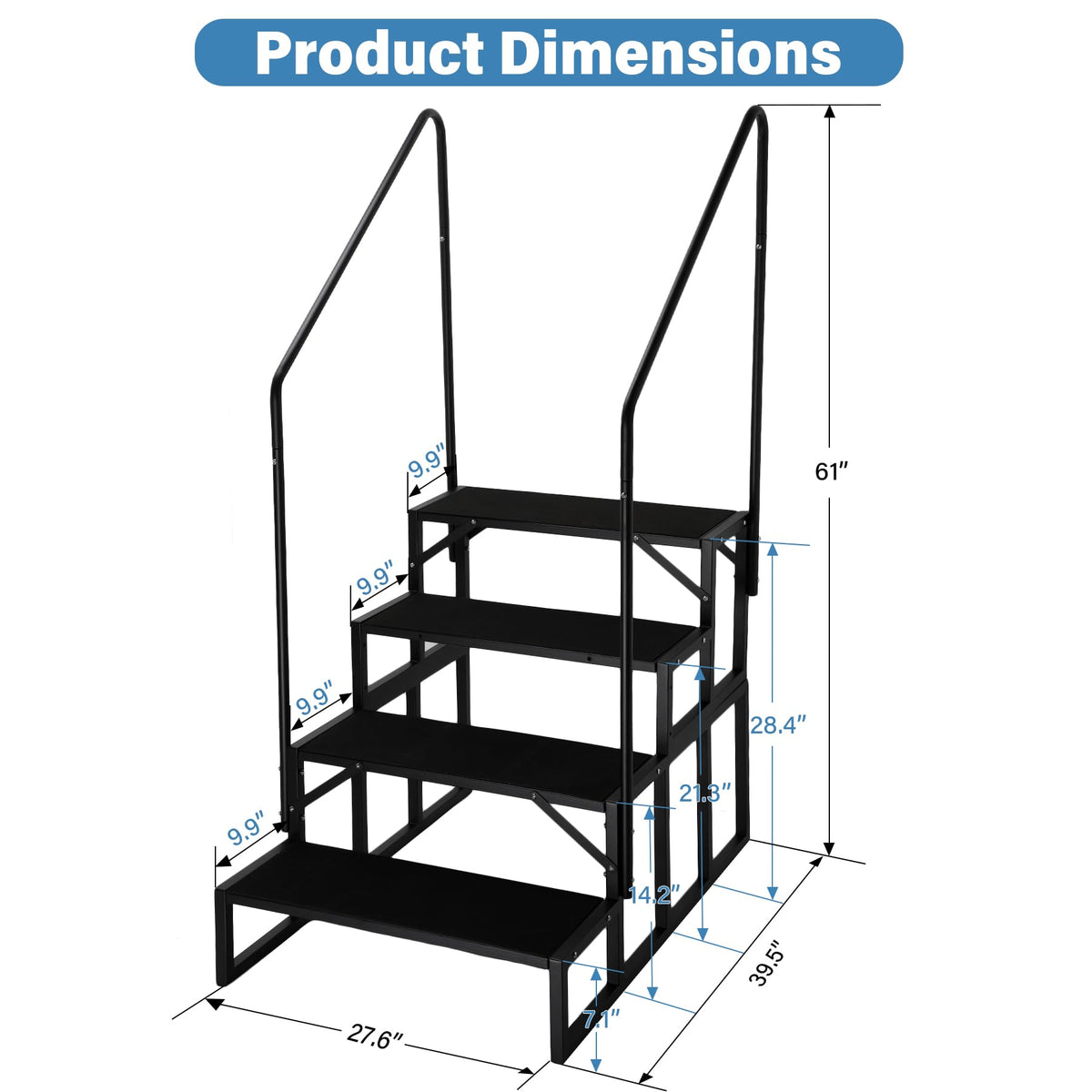 RV Steps with Dual Handrails, 4 Step Spa Hot Tub Steps with Anti-Slip Pedals, 400lbs Load Capacity, Universal Portable Mobile Home Stairs Steps for 5th Wheel RV, Spa, Porch, Pool, Travel Trailers