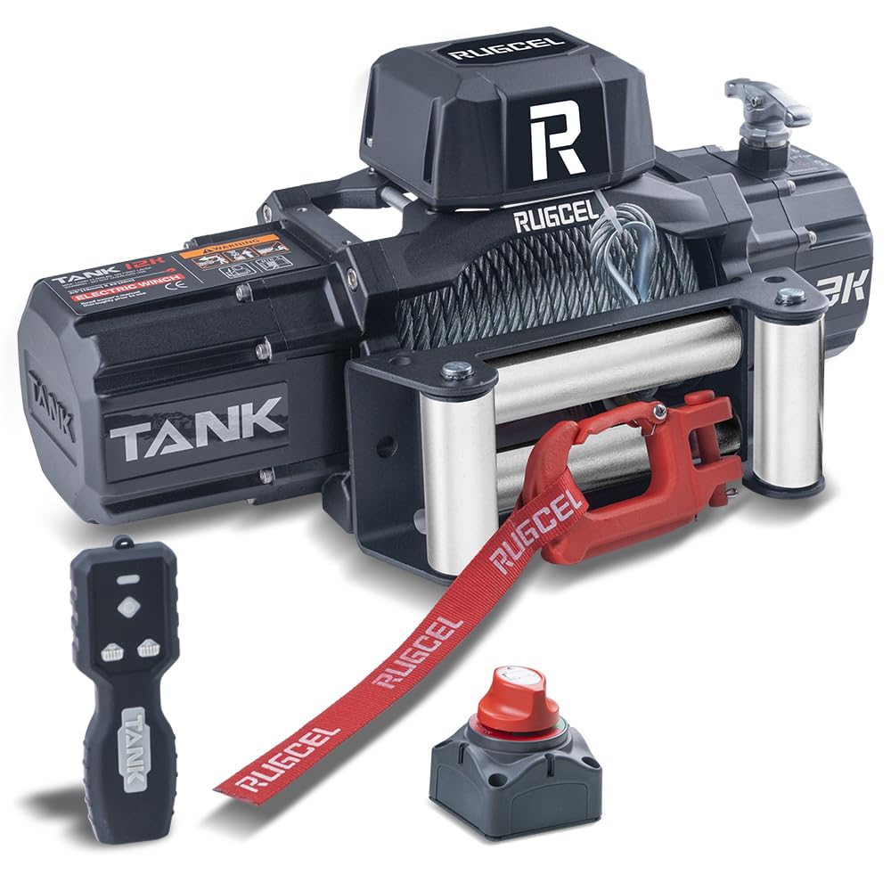 RUGCEL 13500lb Waterproof Electric Winch – 12V Steel Cable (82' x 7/16") with Roller Fairlead, 2-in-1 (Wireless + Wired) Remote, for Truck, SUV & Trailer