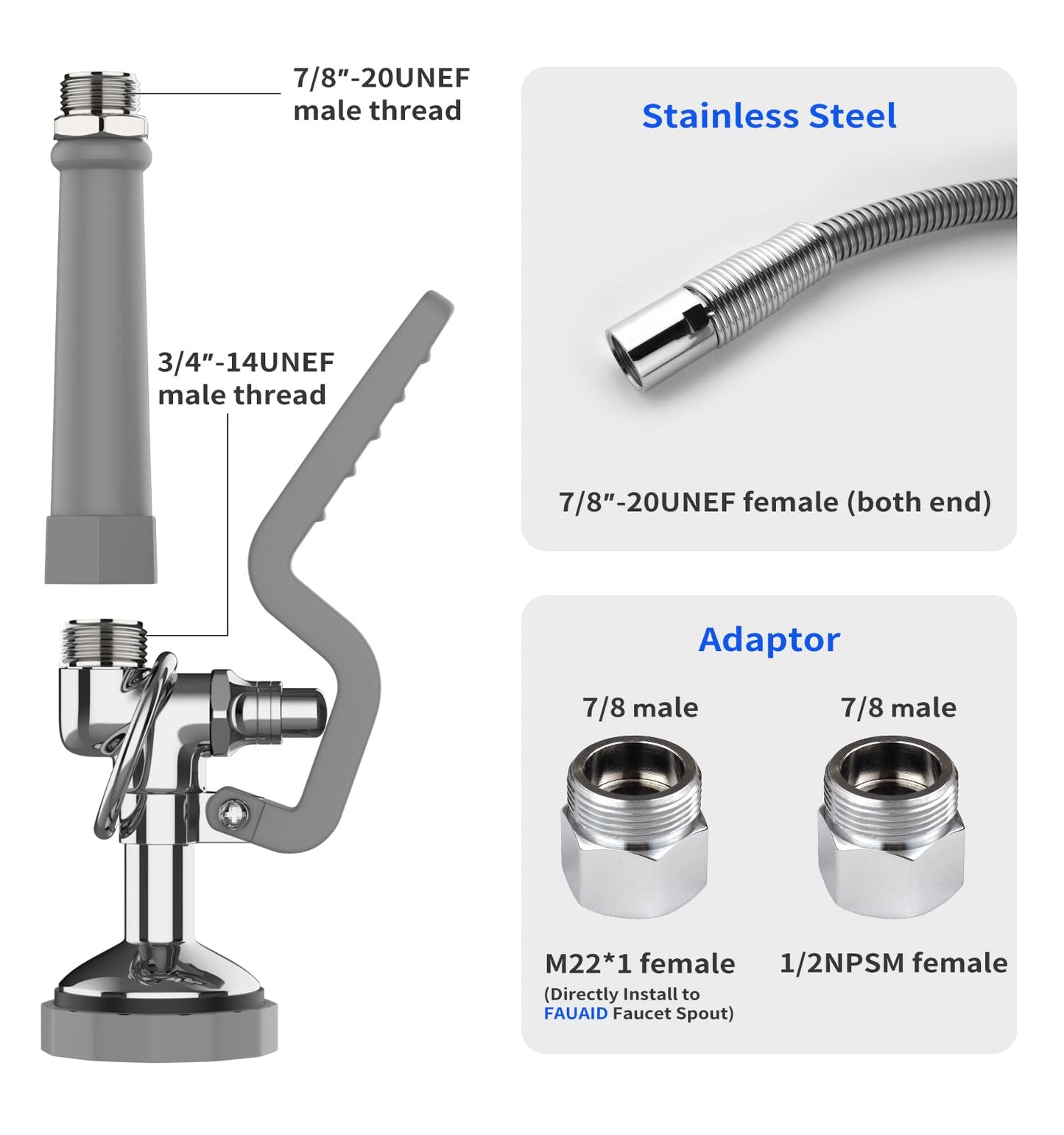 BESTJEEF Pre Rinse Spray Valve with 45” Stainless-Steel Hose,1.42 GPM Pre Rinse Sprayer Commercial Sink Sprayer with Ergonomic Handle Commercial Faucet Parts,Fit for Dish Washing Spray （Gray）