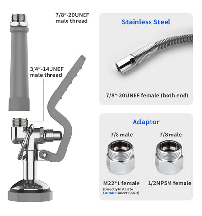 BESTJEEF Pre Rinse Spray Valve with 45” Stainless-Steel Hose,1.42 GPM Pre Rinse Sprayer Commercial Sink Sprayer with Ergonomic Handle Commercial Faucet Parts,Fit for Dish Washing Spray （Gray）