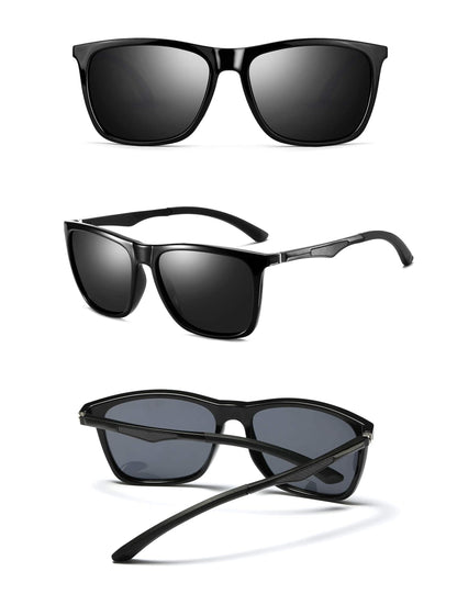 Polarized Sunglasses for Men Aluminum Mens Sunglasses Driving Rectangular Women Sun Glasses (Grey Lens/Black Frame)