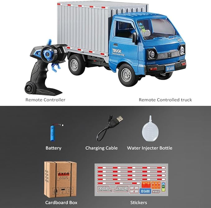 GoolRC Remote Control Car Transporter Truck 1:16 Scale RC Container Transport Truck with Spray and Light 2.4GHz All Terrain RC Cars for Teens and Adults Christmas or Birthday Gift (Blue)