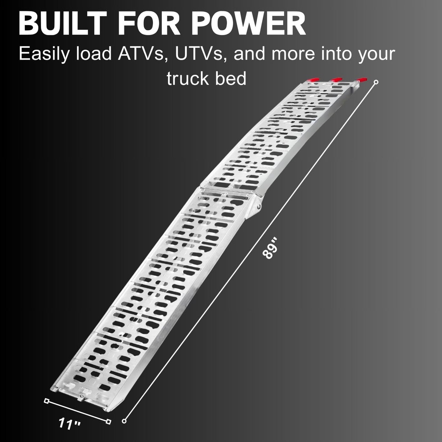 VENDAV Aluminum Motorcycle Ramp for Pickup Trucks, 7.5 ft Folding Dirt Bike Loading Ramp, Punched Plate Surface, 750 lb Capacity, Rubber-Tipped Fingers, Strap Included, 89 x 12 in, 1 Pc