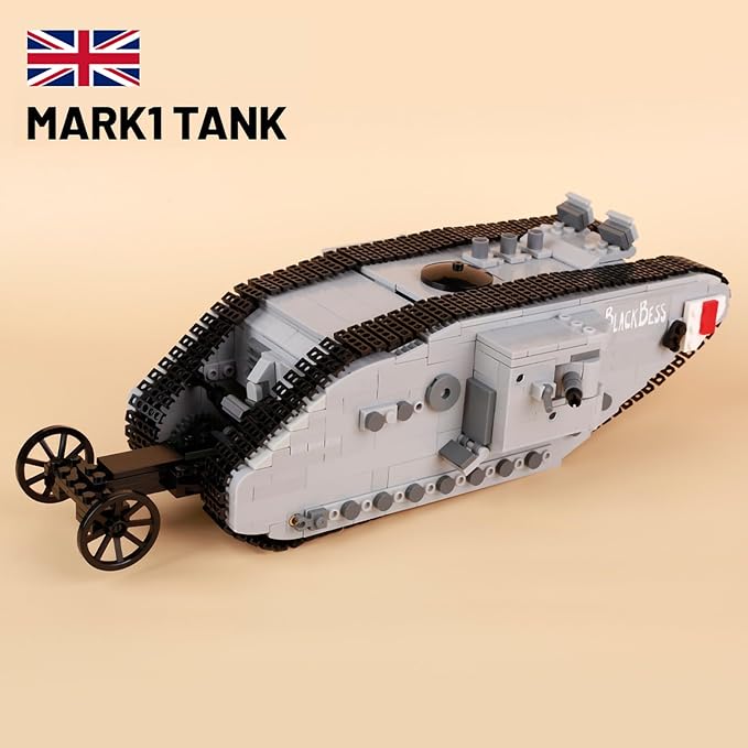 Military WWI British Mark I Tank Armored Vehicle Building Block Toys 841PCS for Kids Aged 8+ Or Adults Compatible with Lego.