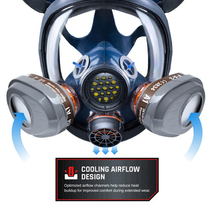 PT-101 Full Face Organic Vapor & Particulate Respirator with Dual P-A-3 Carbon Activated Cartridges - Eye Protection Mask