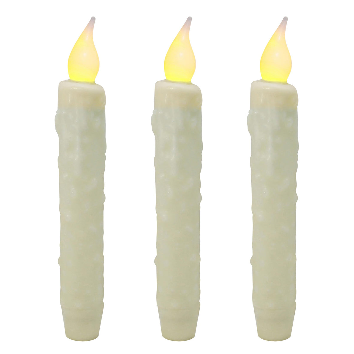 CVHOMEDECO. Real Wax Hand Dipped Battery Operated LED Timer Taper Candles Country Primitive Flameless Lights Décor, 6-3/4 Inch, Ivory, 3 PCS in a Package