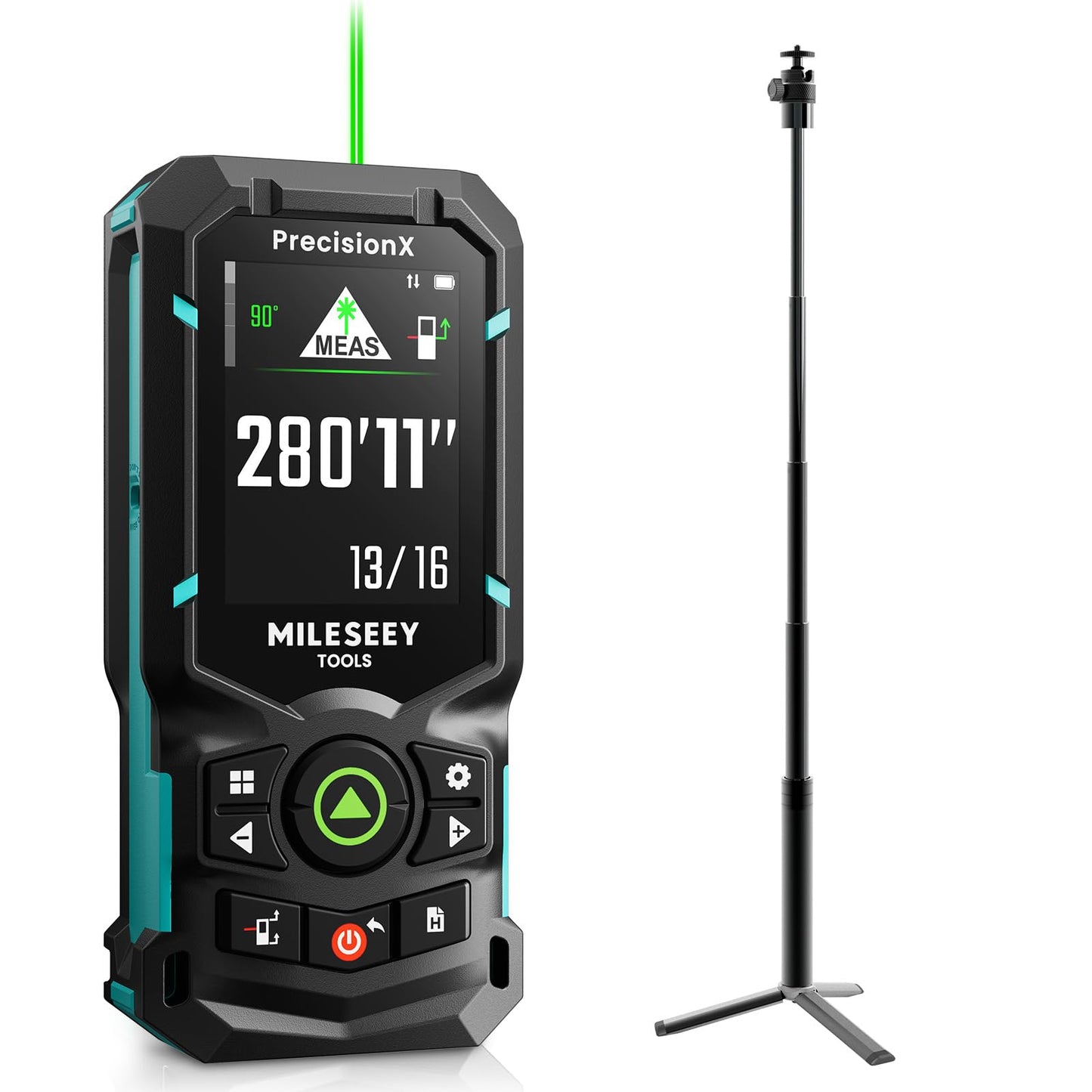 MILESEEY S50 Green Laser Measure Bundle with 10.8–32 inch Adjustable Height Tripod