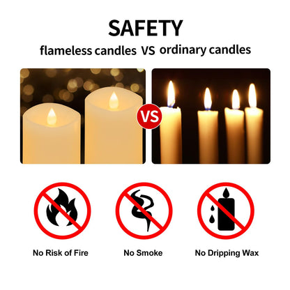 ASLDOIWEH 3x4 Flickering Flameless Candles Set of 3, 2AA Battery Life 600 Hours Battery Candles Flickering with Timer,4 inch Flameless Candles with Remote for Indoor/Outdoor, Ivory