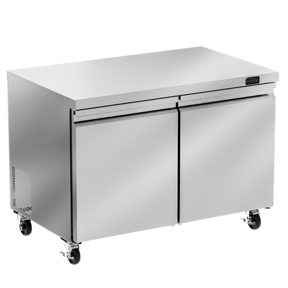 Rockitch 48" W Commercial Undercounter Refrigerator, 11.1 Cu.ft Stainless Steel Worktop Refrigerator, 2 Doors Fan Cooling Kitchen Fridge with Adjustable Shelves for Restaurant Food Prep, ETL Approved