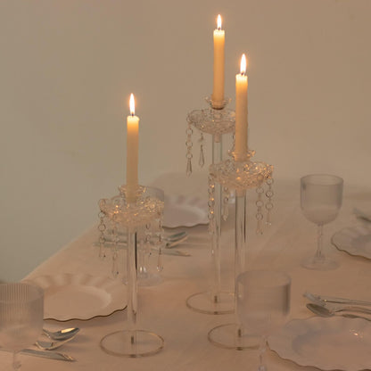 Efavormart Set of 3 Acrylic Candle Holders with Hanging Bead & Prism Accents – Taper Candlestick Stands - 11",13",15"