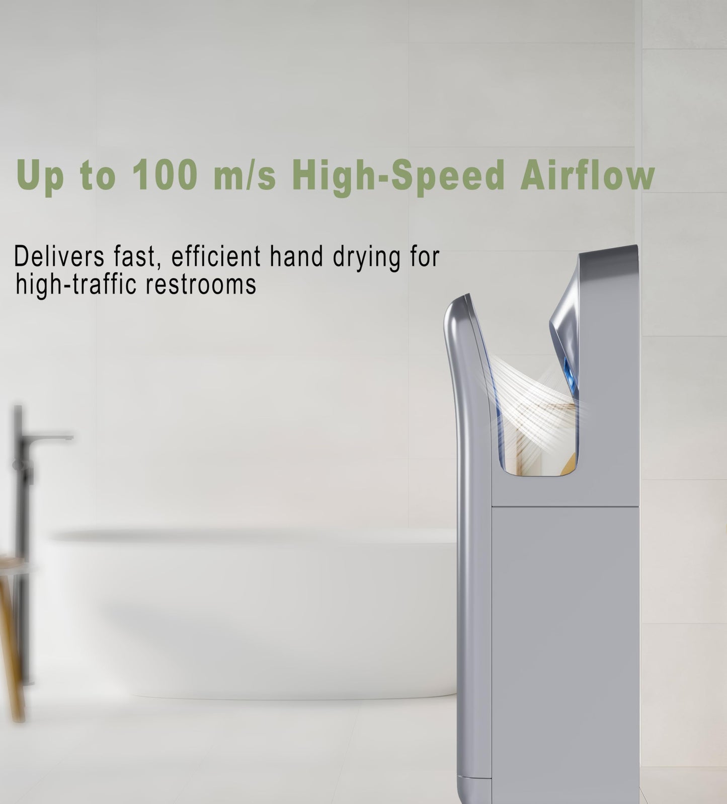 AIMEIKE Commercial Hand Dryer, Vertical High-Speed Electric Hand Dryer for Bathrooms, Automatic Touchless Hands-in Hand Dryer for Large Public Restrooms, Offices, Hotels, Schools, Silver